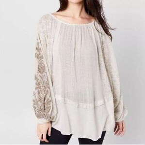 Free People | Hi-Low Indigo Dreams Embroidered Top